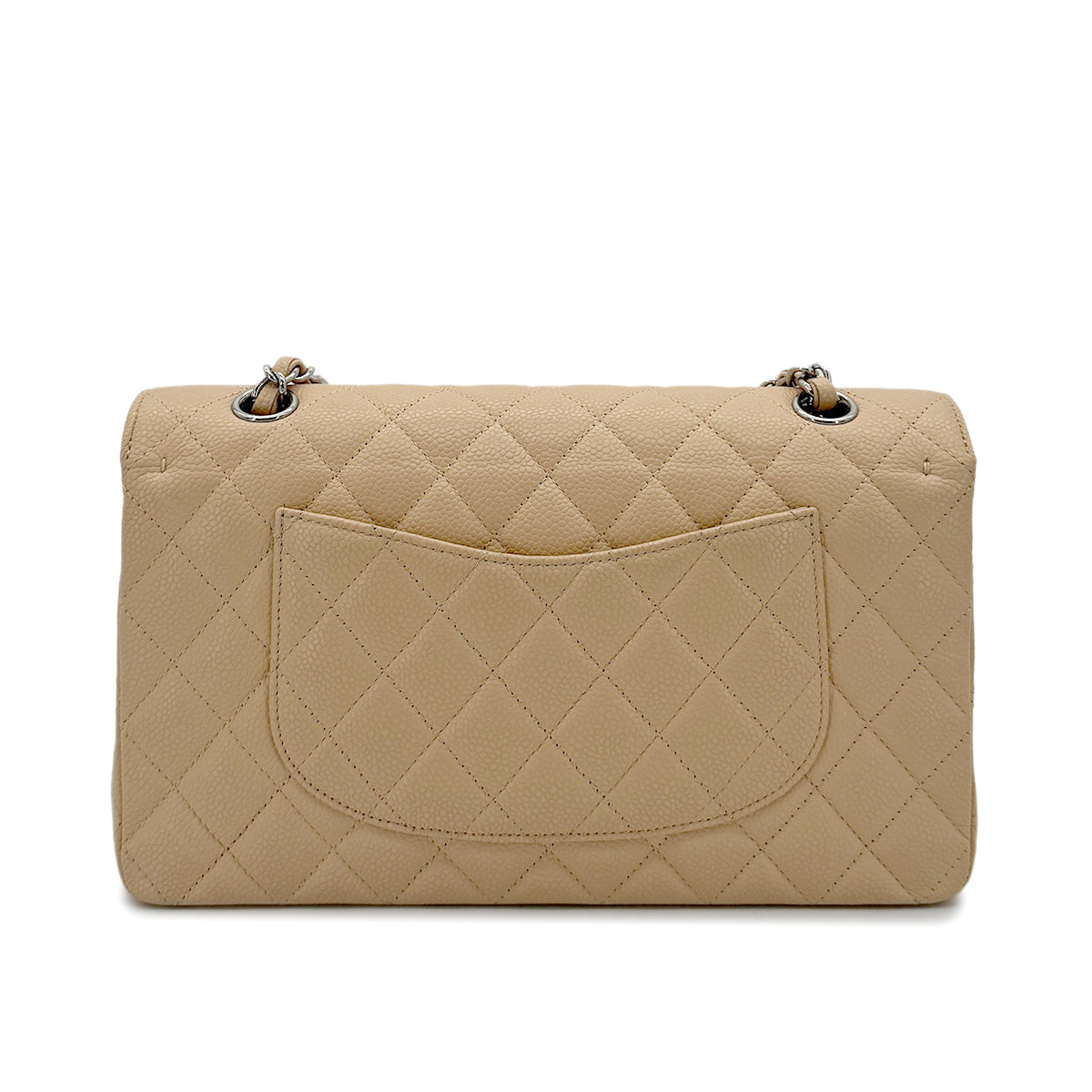 CHANEL CLASSIC FLAP MEDIUM CHAIN SHOULDER BAG BEIGE CAVIAR SKIN 90284407
