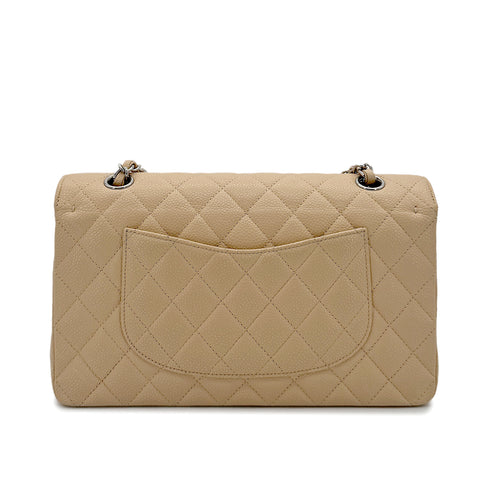 CHANEL CLASSIC FLAP MEDIUM CHAIN SHOULDER BAG BEIGE CAVIAR SKIN 90284407