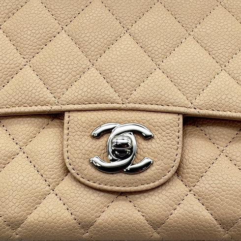 CHANEL CLASSIC FLAP MEDIUM CHAIN SHOULDER BAG BEIGE CAVIAR SKIN 90284407