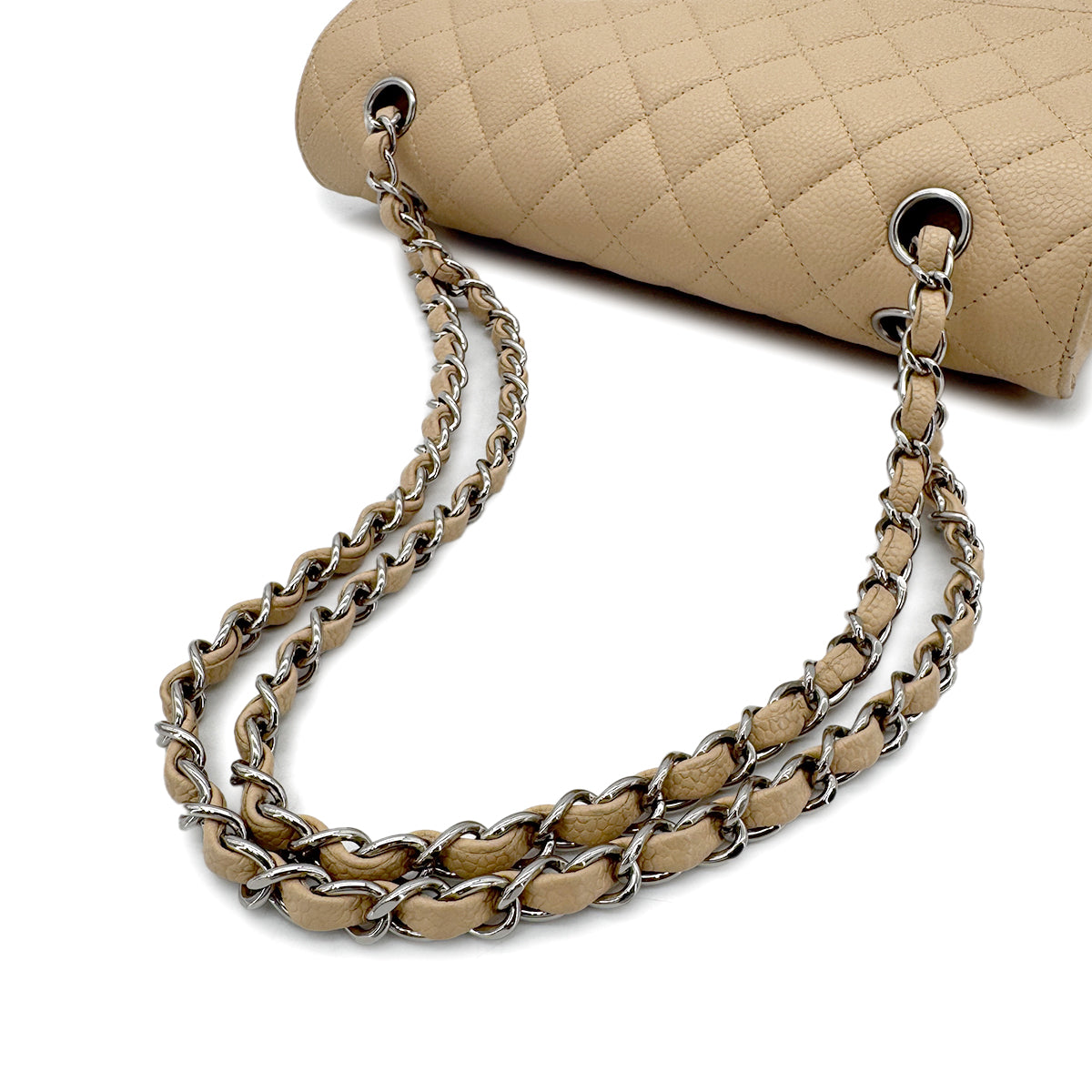 CHANEL CLASSIC FLAP MEDIUM CHAIN SHOULDER BAG BEIGE CAVIAR SKIN 90284407