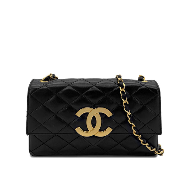 CHANEL VINTAGE MATELASSE BIG COCO CHAIN SHOULDER BAG BLACK LAMB SKIN 90284418 - PURPOSE