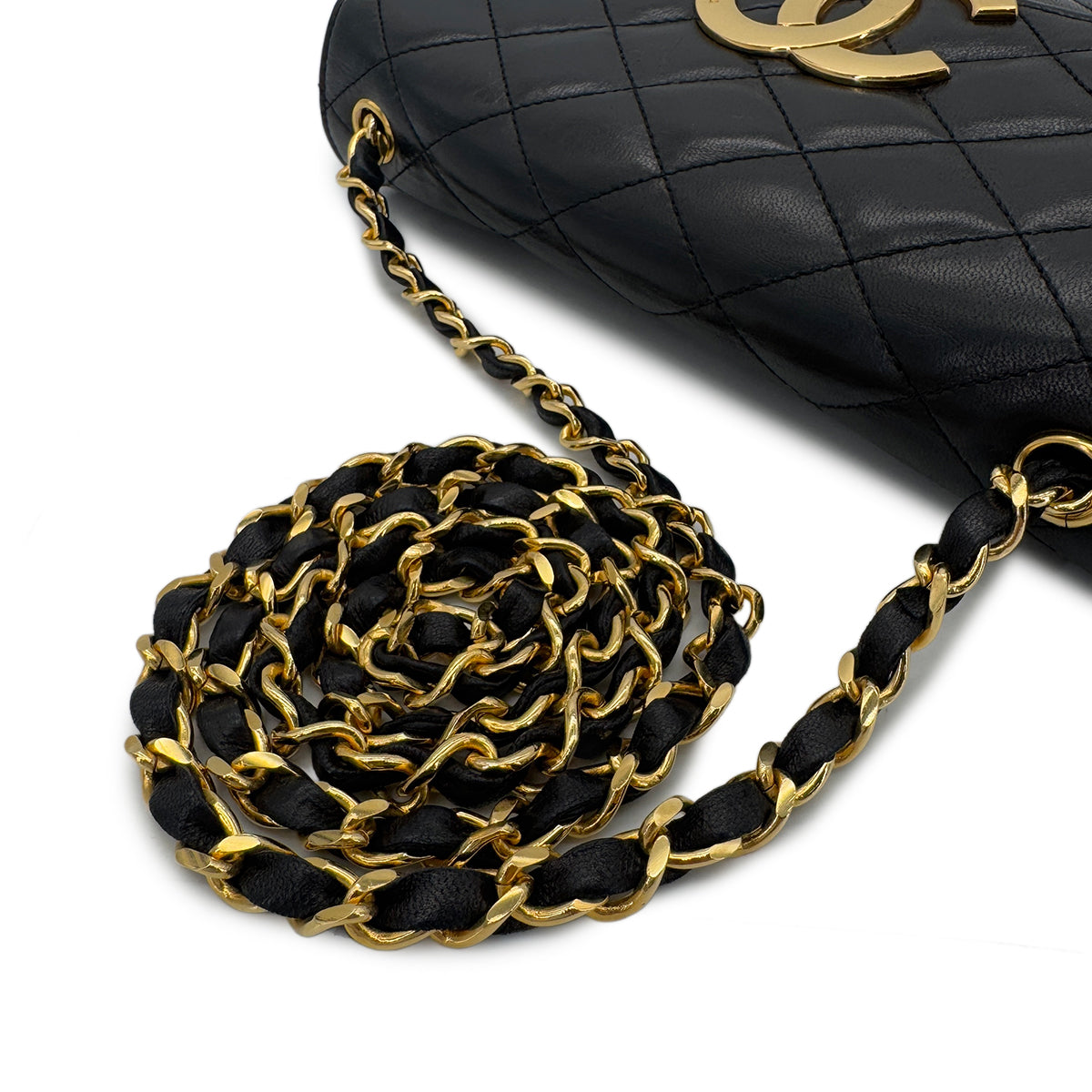 CHANEL VINTAGE MATELASSE BIG COCO CHAIN SHOULDER BAG BLACK LAMB SKIN 90284418