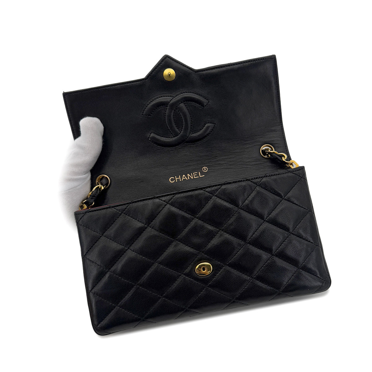 CHANEL VINTAGE MATELASSE BIG COCO CHAIN SHOULDER BAG BLACK LAMB SKIN 90284418