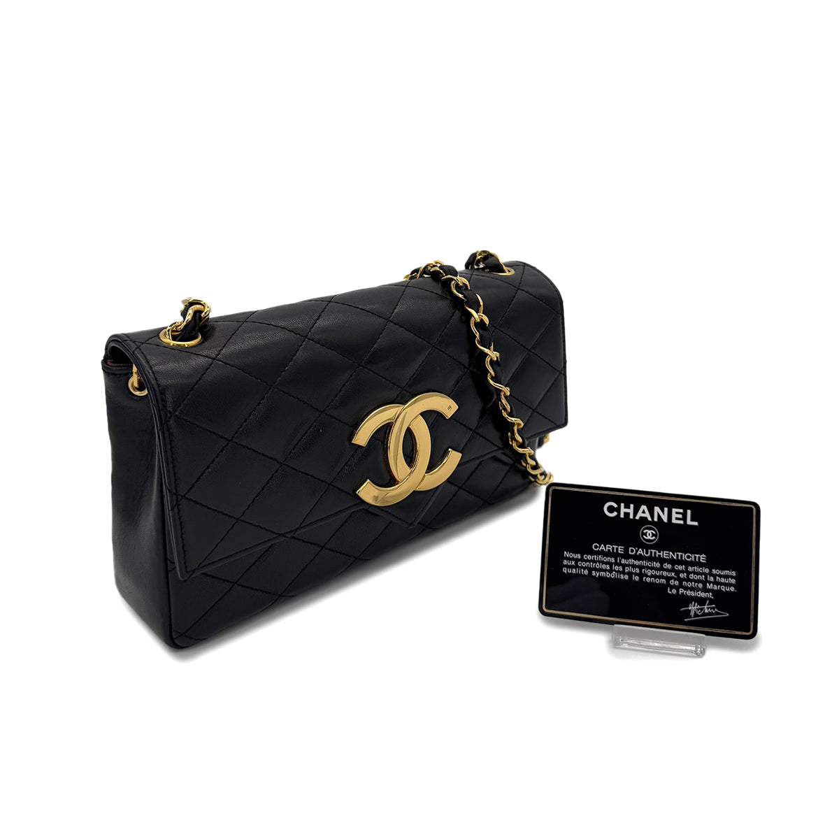 CHANEL VINTAGE MATELASSE BIG COCO CHAIN SHOULDER BAG BLACK LAMB SKIN 90284418