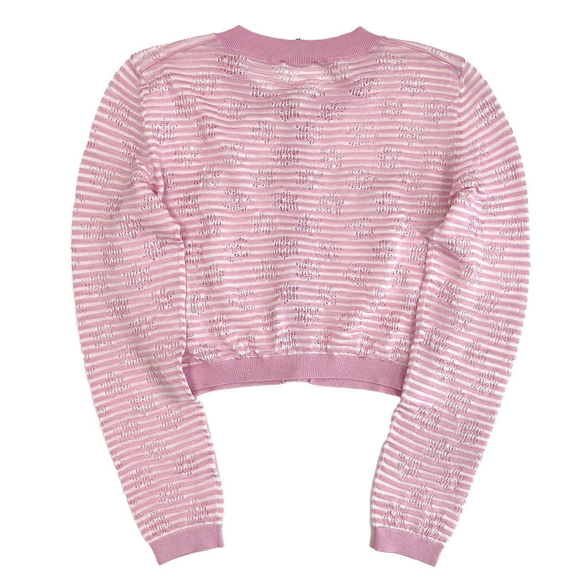 CHANEL CARDIGAN COCO MARK BORDER PATTERN PINK WHITE BISCOSE 34 P76 RTW 90284426