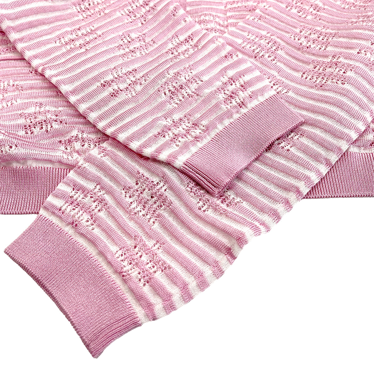 CHANEL CARDIGAN COCO MARK BORDER PATTERN PINK WHITE BISCOSE 34 P76 RTW 90284426