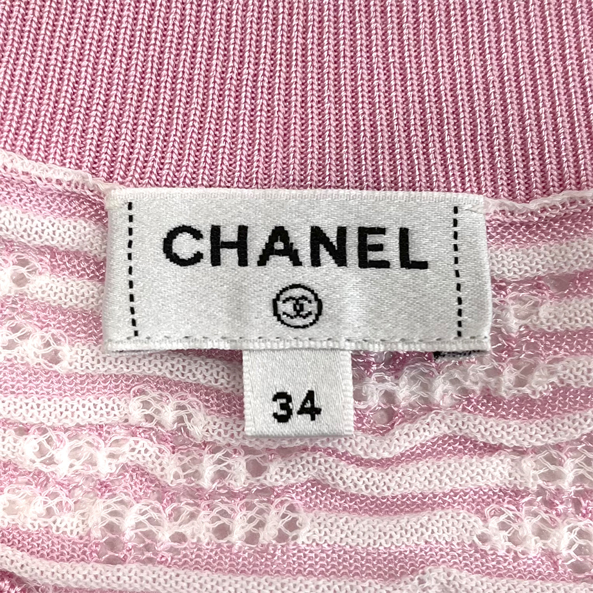 CHANEL CARDIGAN COCO MARK BORDER PATTERN PINK WHITE BISCOSE 34 P76 RTW 90284426