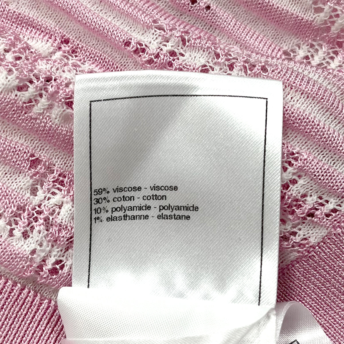 CHANEL CARDIGAN COCO MARK BORDER PATTERN PINK WHITE BISCOSE 34 P76 RTW 90284426