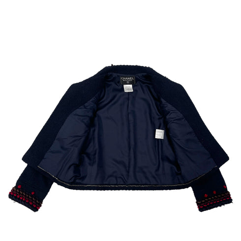 CHANEL VINTAGE TWEED JACKET NAVY RED WOOL 38 97A RTW 90284427 - PURPOSE