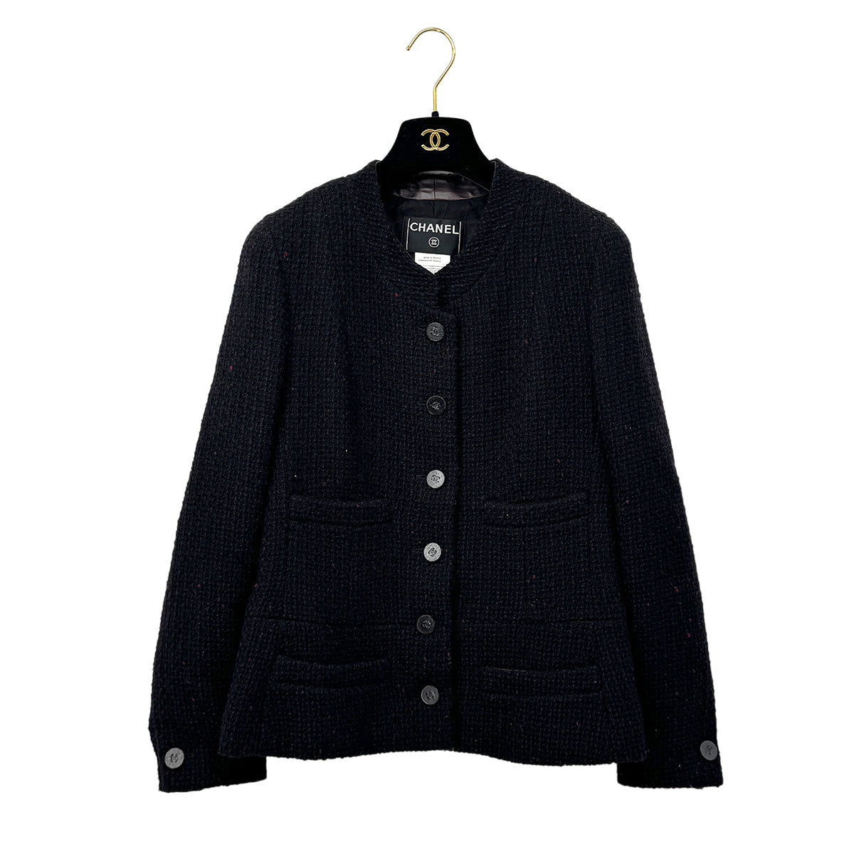CHANEL COCO BUTTON TWEED JACKET BLACK WOOL 40 01A RTW 90284430
