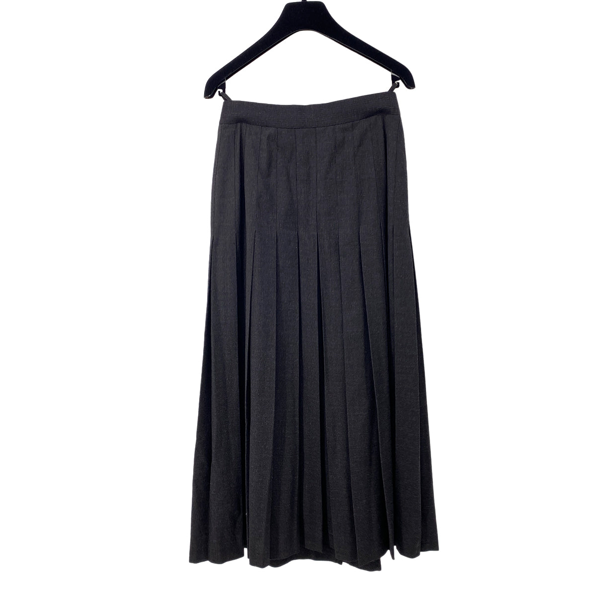 CHANEL COCO BUTTON GOLD CHAIN PLEATED SKIRT GRAY WOOL 36 RTW 90284435