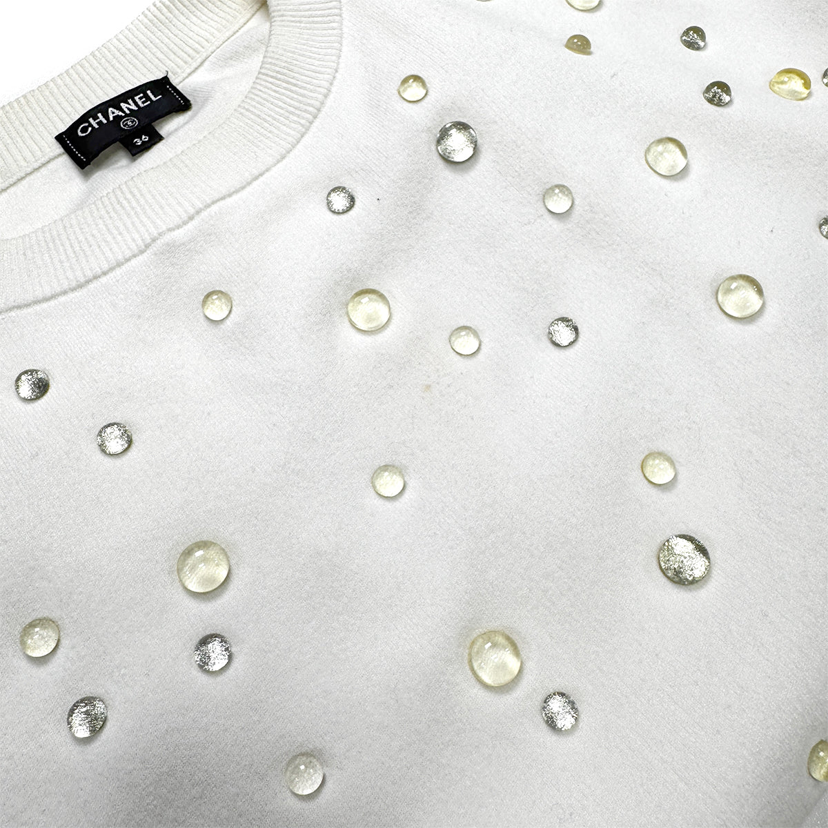 CHANEL KNIT TOPS BEEDS WHITE COTTON 36 P58 RTW 90284438
