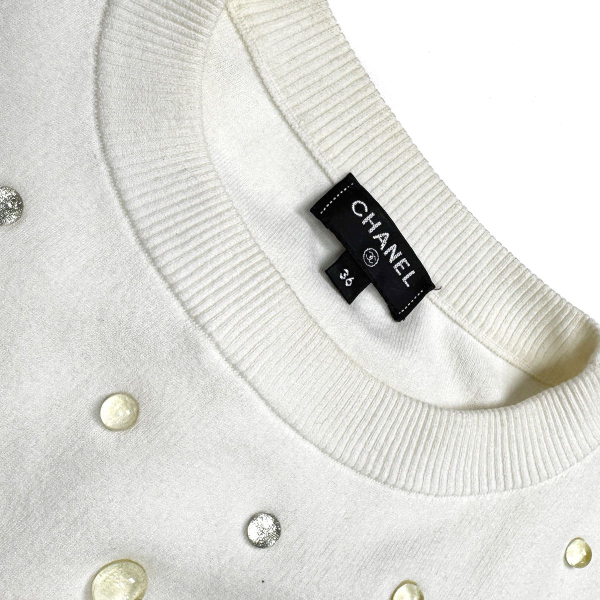 CHANEL KNIT TOPS BEEDS WHITE COTTON 36 P58 RTW 90284438