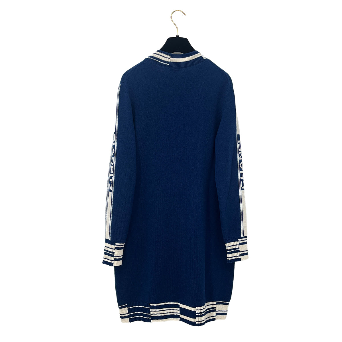 CHANEL COCO BUTTON LONG CARDIGAN TOPS LOGO BLUE WHITE CASHMERE 38 P60 RTW 90284440
