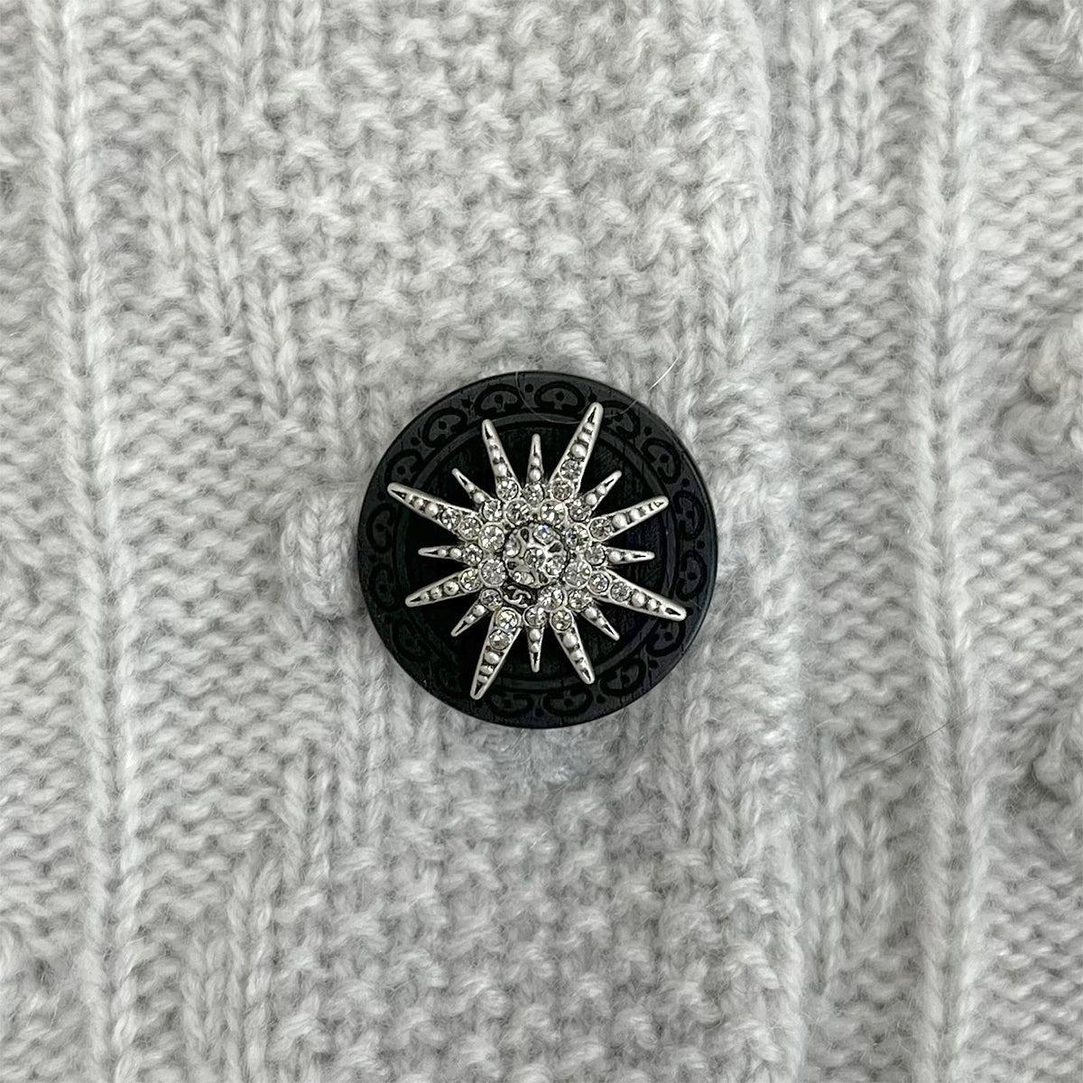 CHANEL CARDIGAN RHINESTONE BUTTON GRAY KAHKI CASHMERE 40 P52 RTW 90284444