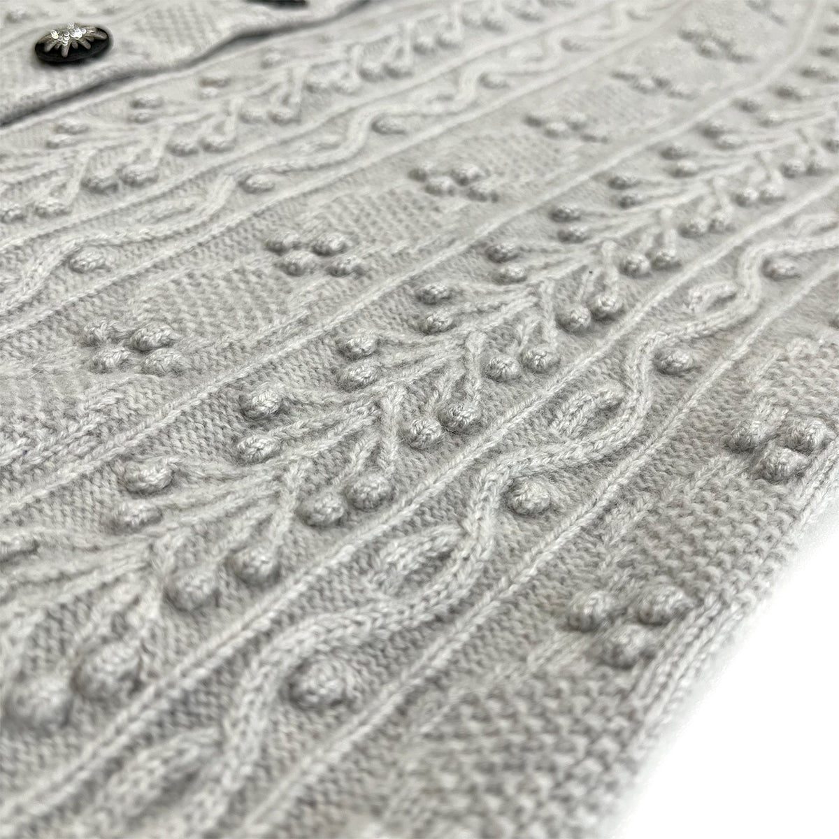 CHANEL CARDIGAN RHINESTONE BUTTON GRAY KAHKI CASHMERE 40 P52 RTW 90284444