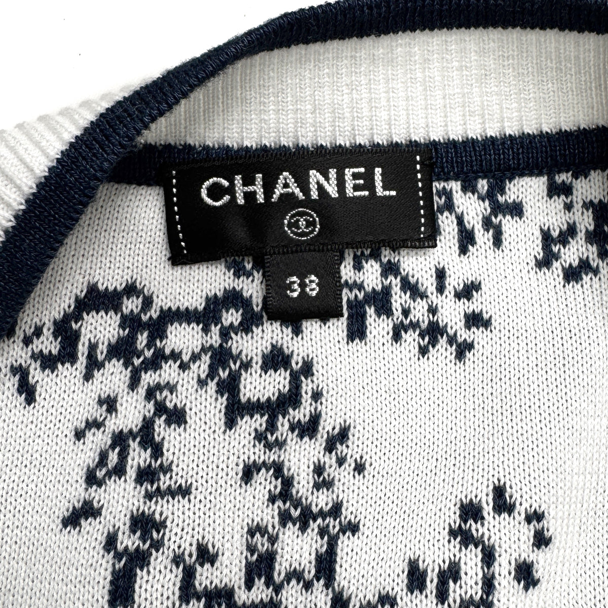 CHANEL COCOMARK PATTERN CARDIGAN NAVY WHITE 38 P60 RTW 90284445