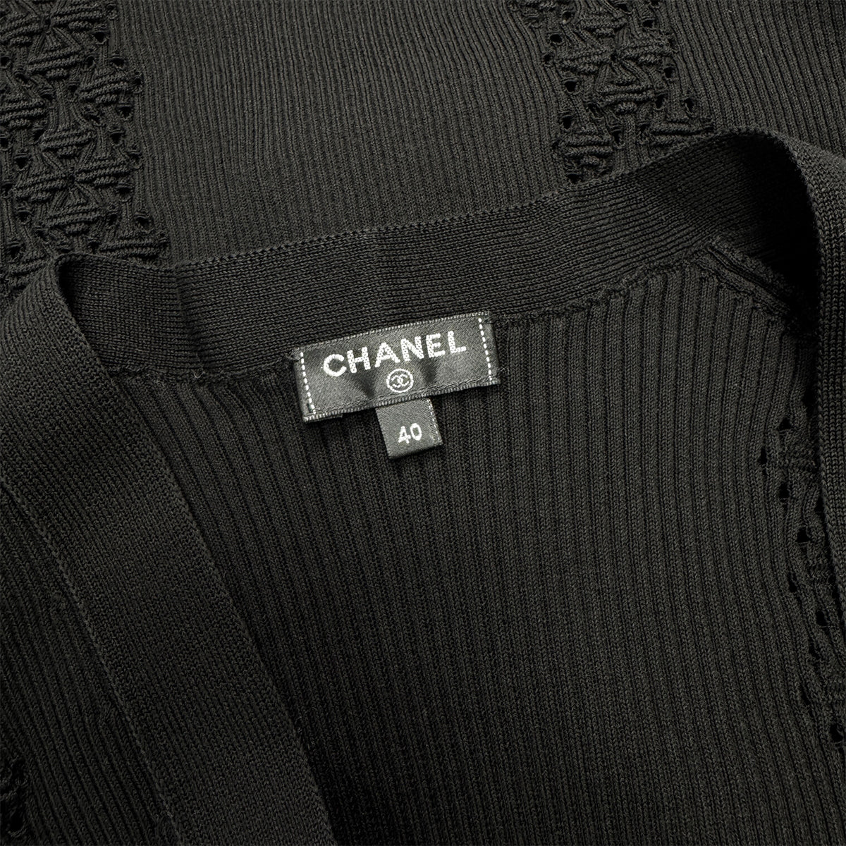 CHANEL VINTAGE LOGO BUTTON CARDIGAN TOPS BLACK COTTON 40 P55 RTW 90284446