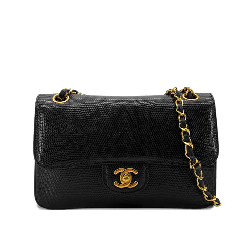 CHANEL VINTAGE CHAIN SHOULDER BAG BLACK LIZARD 90284556 - PURPOSE