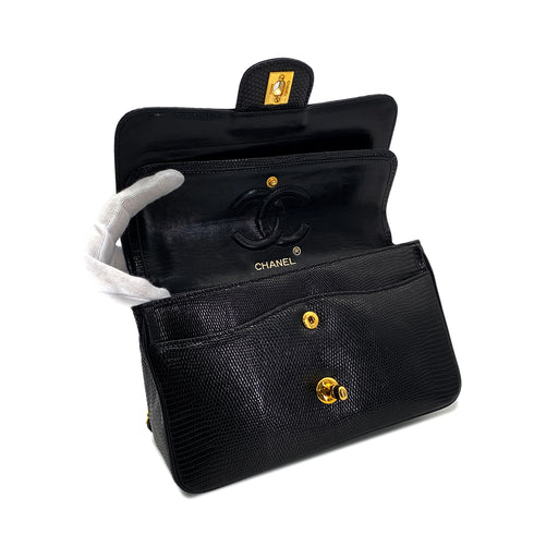 CHANEL VINTAGE CHAIN SHOULDER BAG BLACK LIZARD 90284556 - PURPOSE