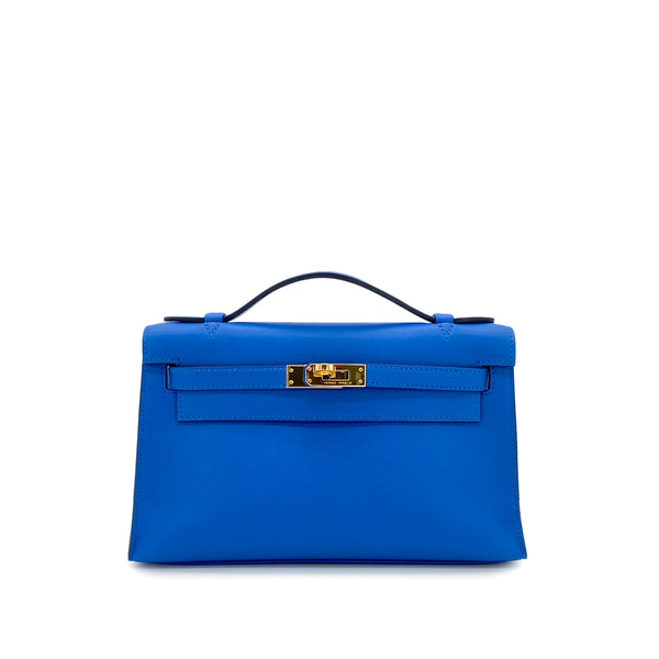 HERMES KELLY POCHETTE SELLIER BLUE ZELLIGE SWIFT HAND BAG C GHW 90284558 - PURPOSE