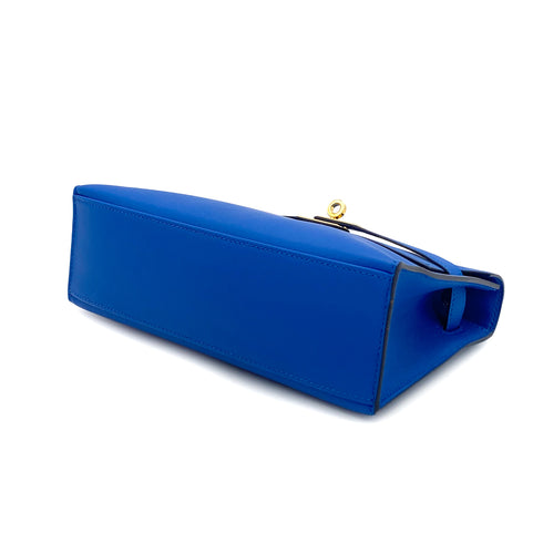 HERMES KELLY POCHETTE SELLIER BLUE ZELLIGE SWIFT HAND BAG C GHW 90284558 - PURPOSE