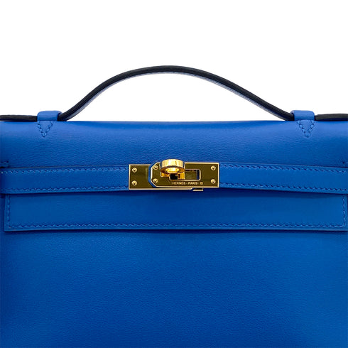 HERMES KELLY POCHETTE SELLIER BLUE ZELLIGE SWIFT HAND BAG C GHW 90284558 - PURPOSE