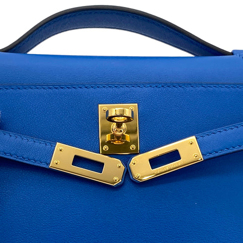 HERMES KELLY POCHETTE SELLIER BLUE ZELLIGE SWIFT HAND BAG C GHW 90284558 - PURPOSE
