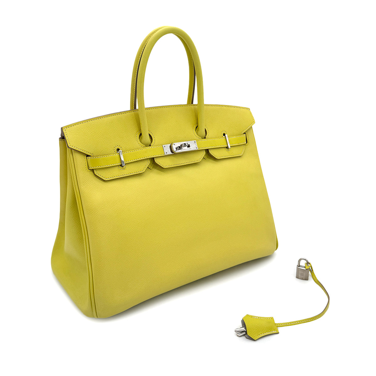 HERMES CANDY BIRKIN 35 LIME GRIS PERLE VEAU EPSOM HAND BAG □O SHW 90284559
