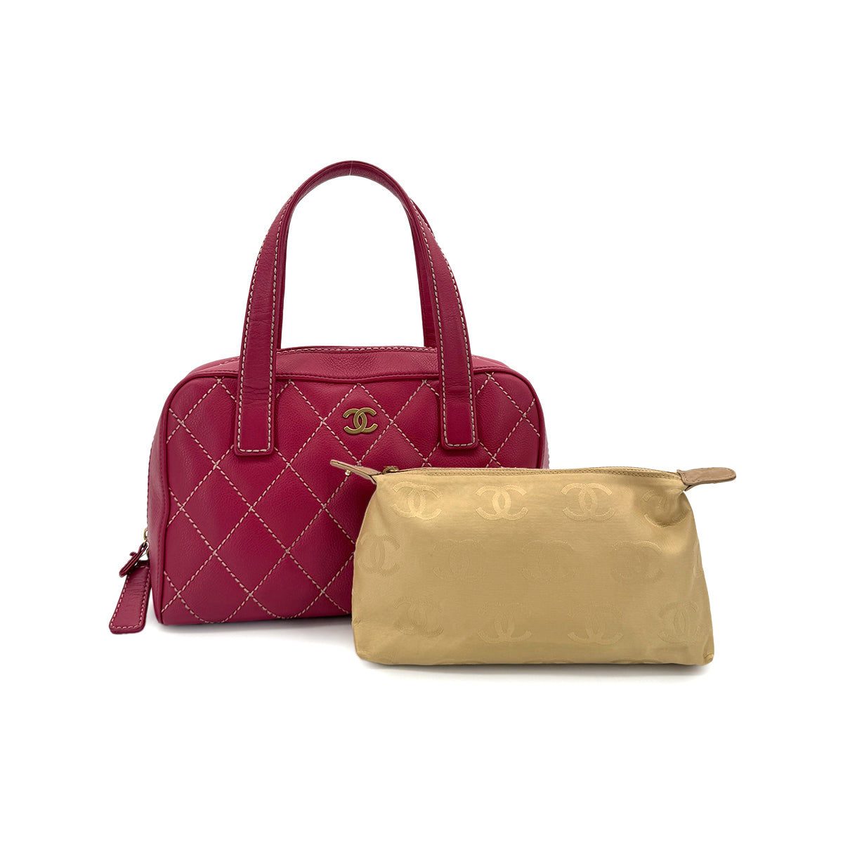 CHANEL VINTAGE WILD STITCH HAND BAG PINK LEATHER 90284560