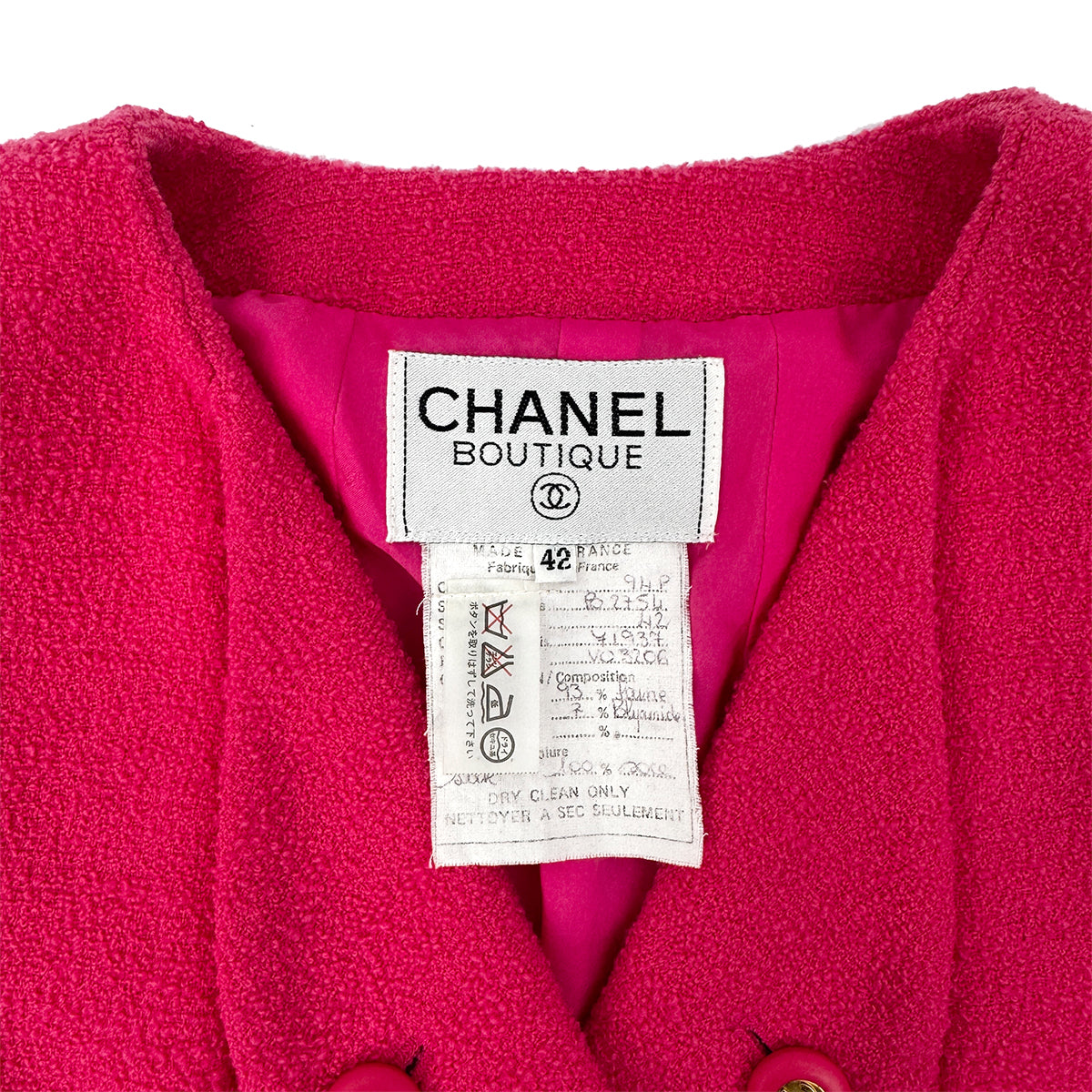 CHANEL VINTAGE COCO BUTTON JACKET PINK WOOL 42 RTW 90284577