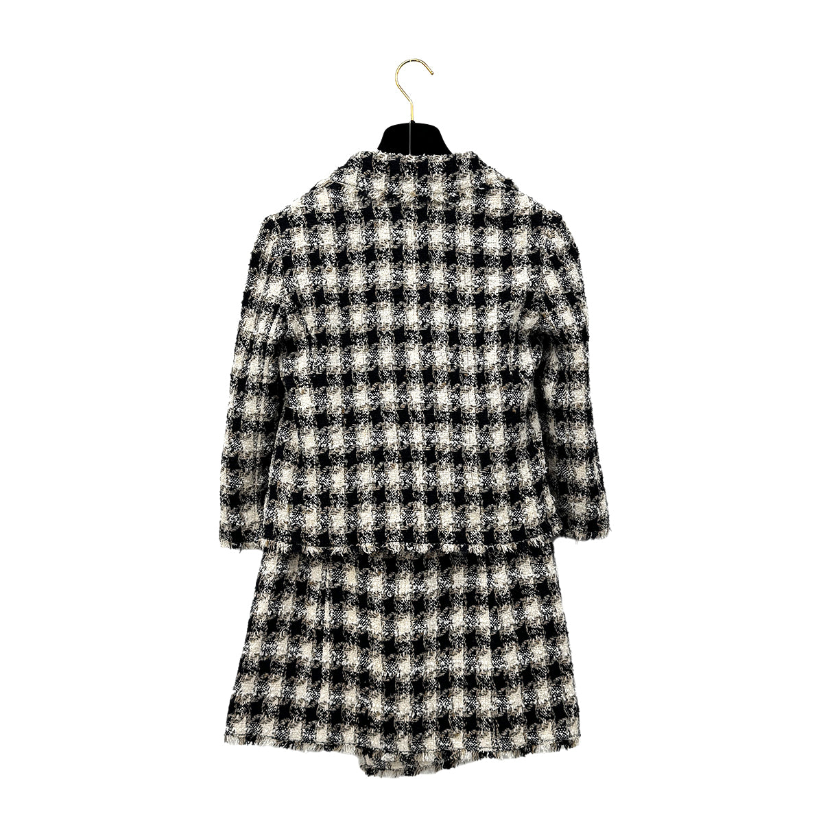 CHANEL TWEED JACKET SKIRT SET COCOMARK RHINESTONE BLACK WHITE COTTON 36 07P RTW 90284578