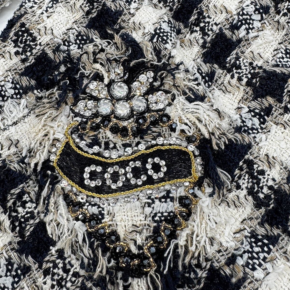 CHANEL TWEED JACKET SKIRT SET COCOMARK RHINESTONE BLACK WHITE COTTON 36 07P RTW 90284578