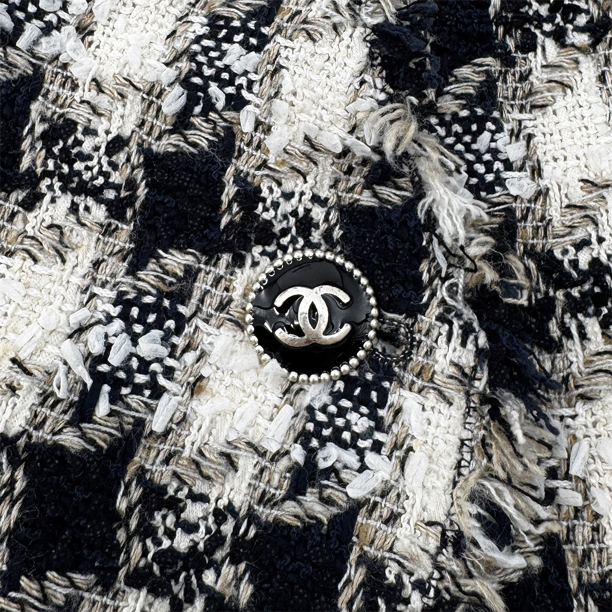 CHANEL TWEED JACKET SKIRT SET COCOMARK RHINESTONE BLACK WHITE COTTON 36 07P RTW 90284578