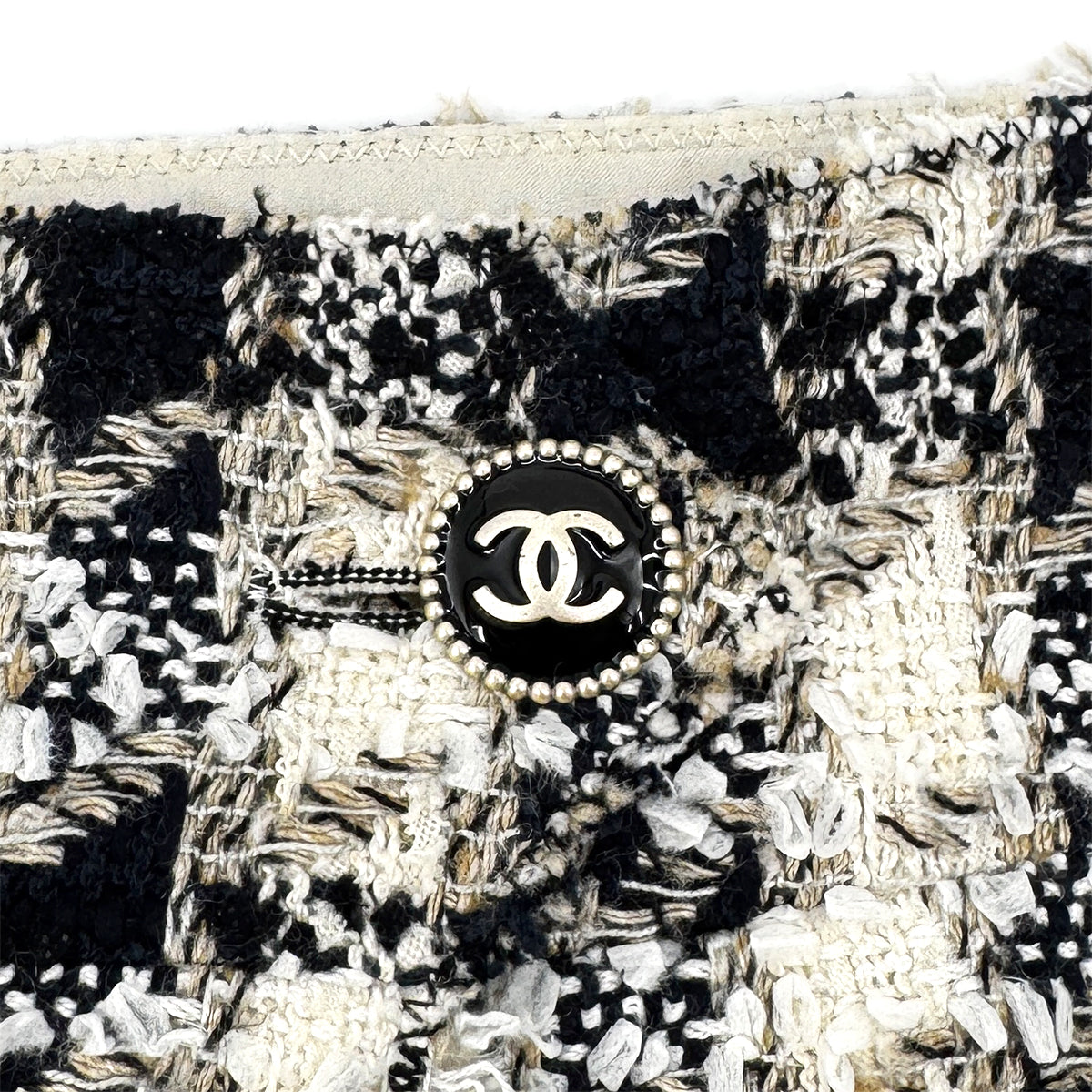 CHANEL TWEED JACKET SKIRT SET COCOMARK RHINESTONE BLACK WHITE COTTON 36 07P RTW 90284578