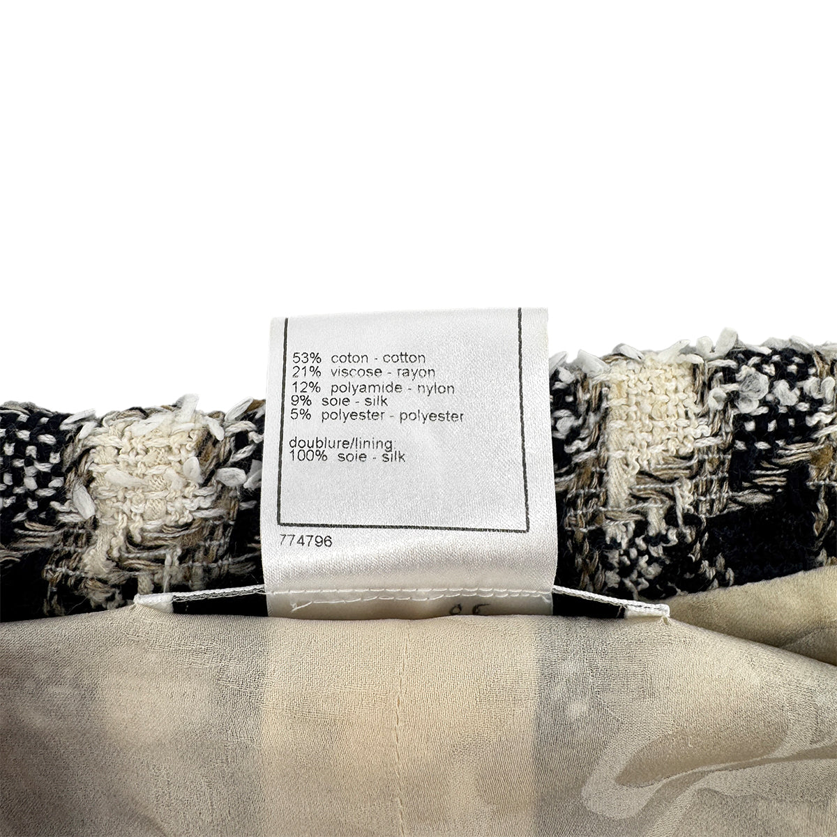 CHANEL TWEED JACKET SKIRT SET COCOMARK RHINESTONE BLACK WHITE COTTON 36 07P RTW 90284578