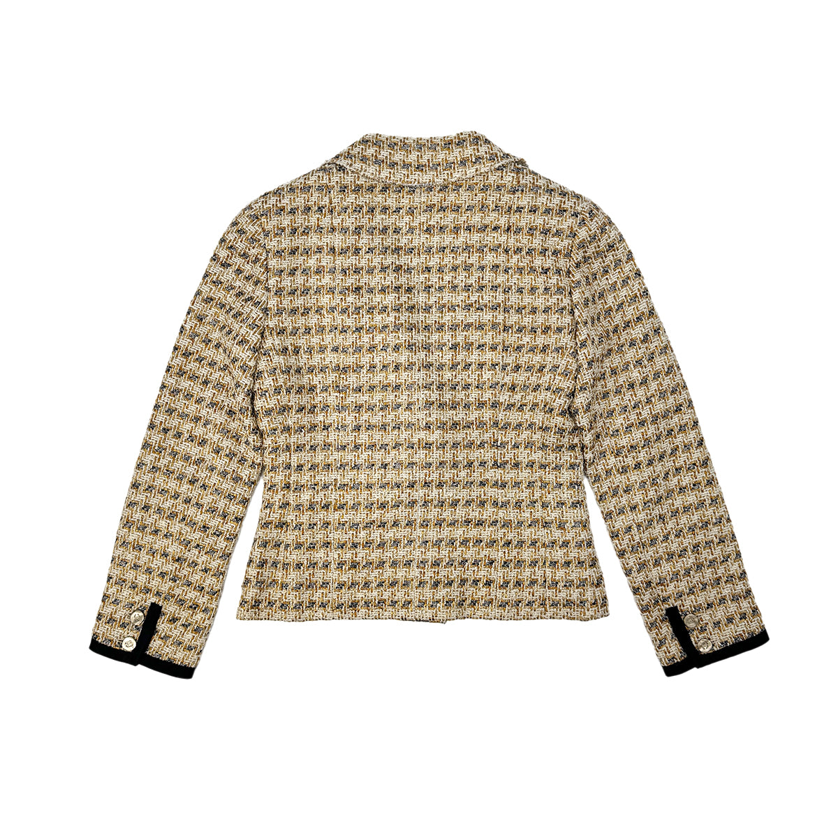 CHANEL TWEED JACKET SKIRT SET COCO BUTTON BEIGE WHITE VISCOSE 34 06P RTW 90284579