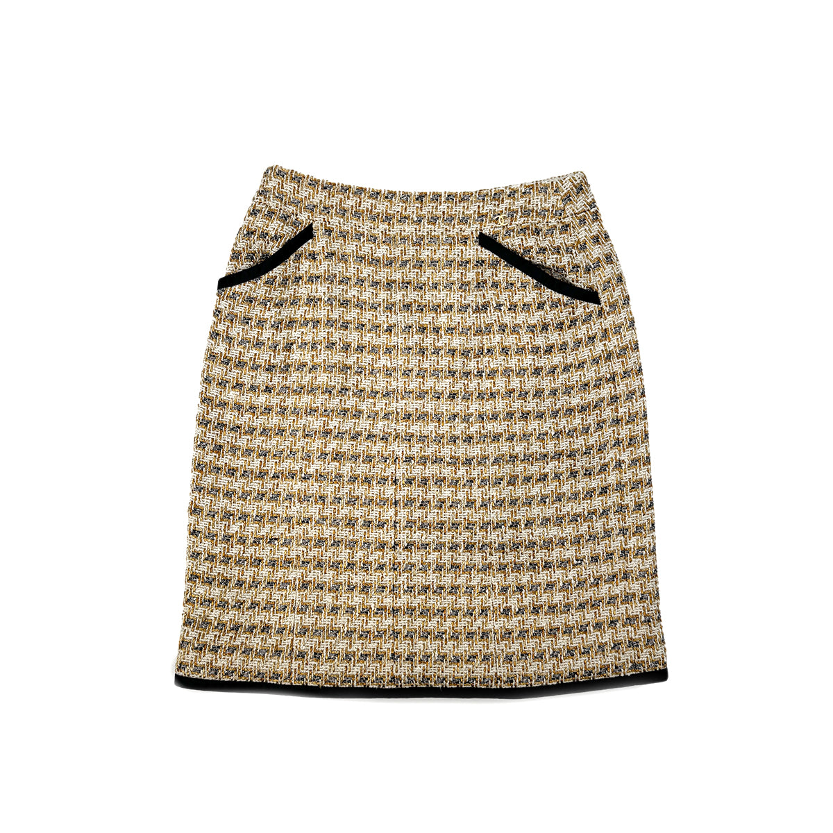 CHANEL TWEED JACKET SKIRT SET COCO BUTTON BEIGE WHITE VISCOSE 34 06P RTW 90284579