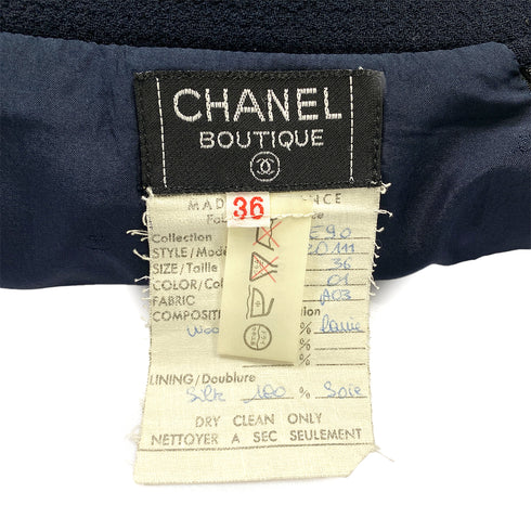 CHANEL VINTAGE COCO BUTTON FOUR POCKET WOOL JACKET SKIRT SET BLACK 36 RTW 90284580 - PURPOSE