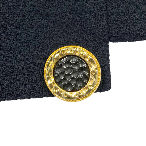 CHANEL VINTAGE COCO BUTTON FOUR POCKET WOOL JACKET SKIRT SET BLACK 36 RTW 90284580 - PURPOSE