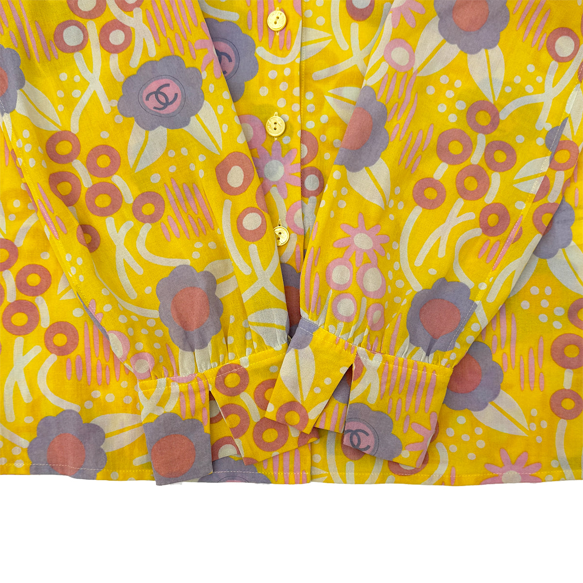 CHANEL COCO CAMELLIA PATTERN SHIRT SLEEVELESS TOP SKIRT SET YELLOW 36 03S RTW 90284581