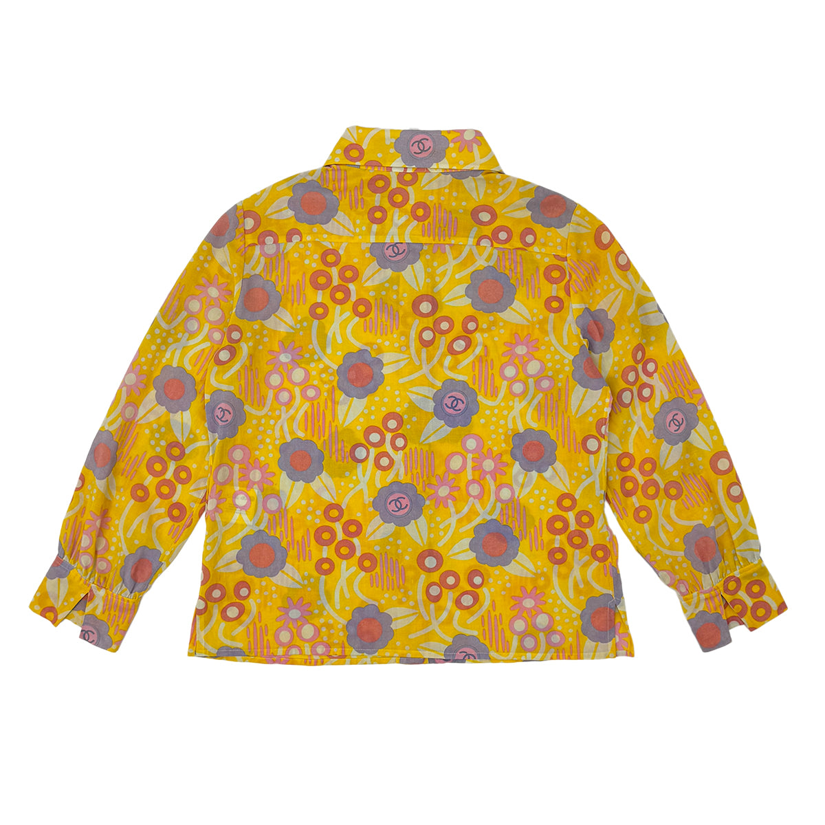 CHANEL COCO CAMELLIA PATTERN SHIRT SLEEVELESS TOP SKIRT SET YELLOW 36 03S RTW 90284581