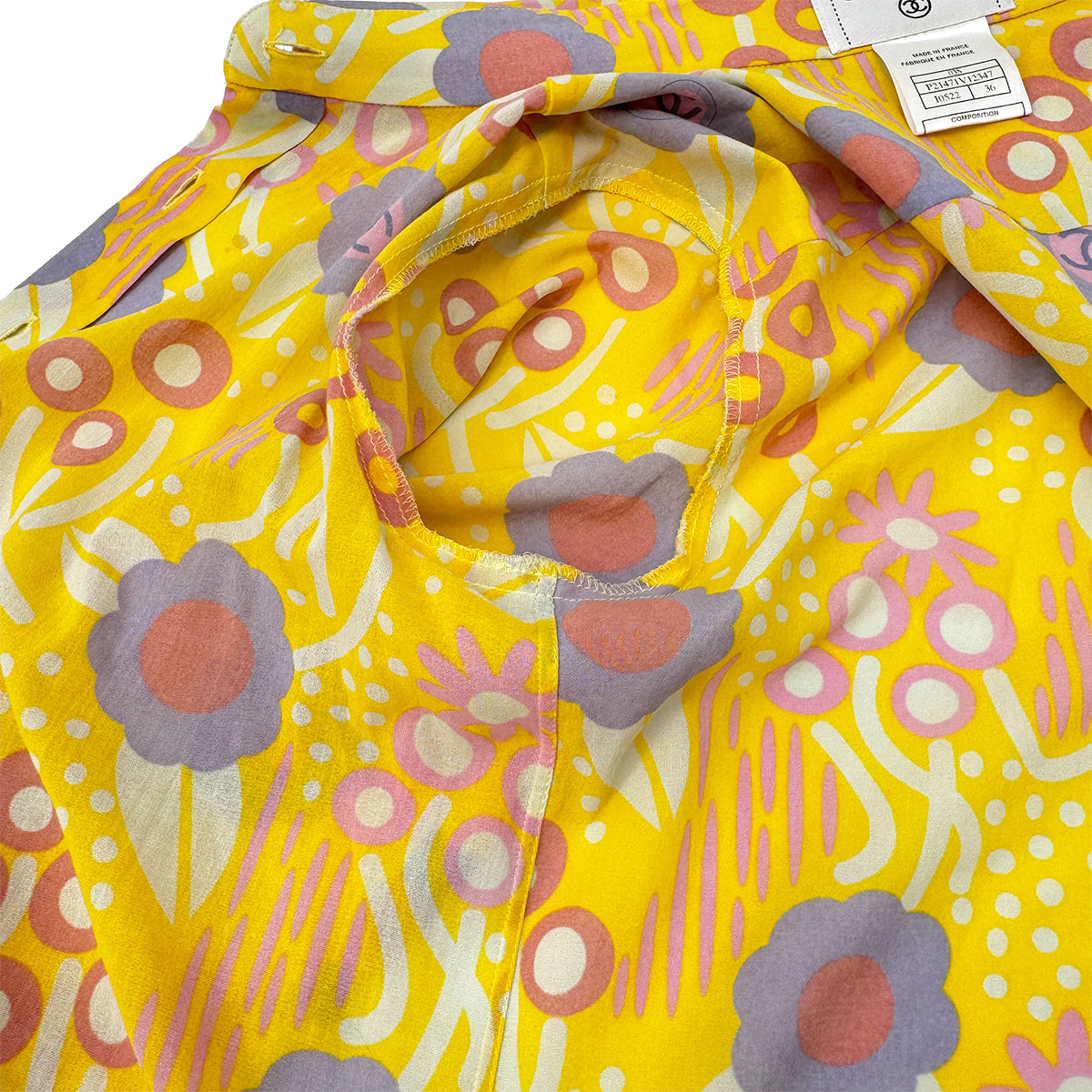 CHANEL COCO CAMELLIA PATTERN SHIRT SLEEVELESS TOP SKIRT SET YELLOW 36 03S RTW 90284581