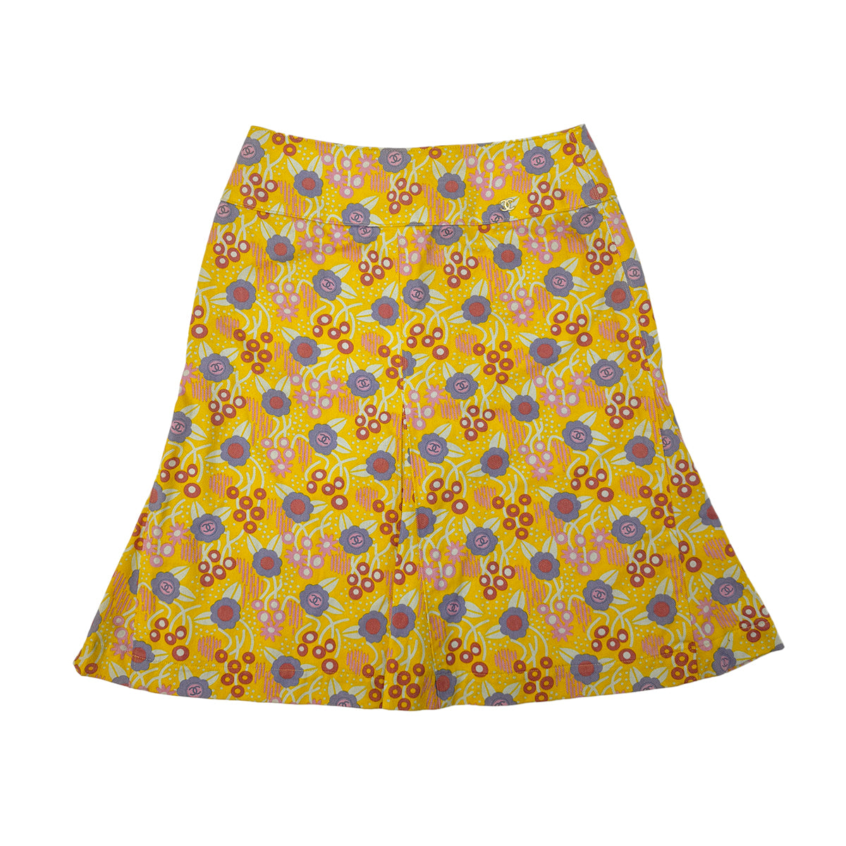 CHANEL COCO CAMELLIA PATTERN SHIRT SLEEVELESS TOP SKIRT SET YELLOW 36 03S RTW 90284581