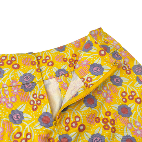 CHANEL COCO CAMELLIA PATTERN SHIRT SLEEVELESS TOP SKIRT SET YELLOW 36 03S RTW 90284581 - PURPOSE