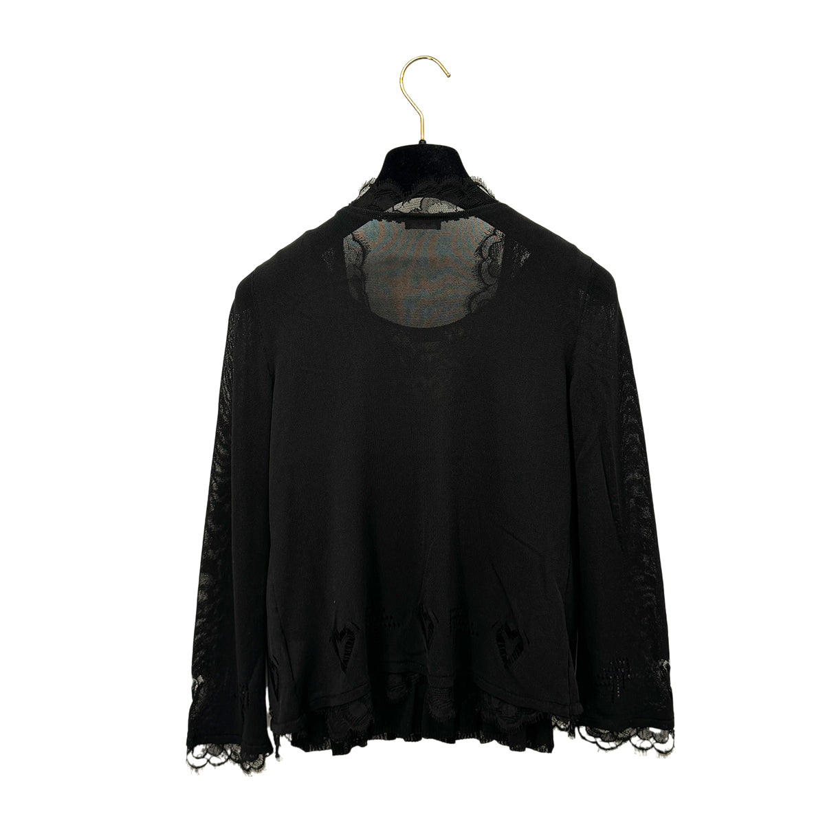 CHANEL CARDIGAN SLEEVELESS TOPS SET LACE HEART BLACK VISCOSE 36 06P RTW 90284582