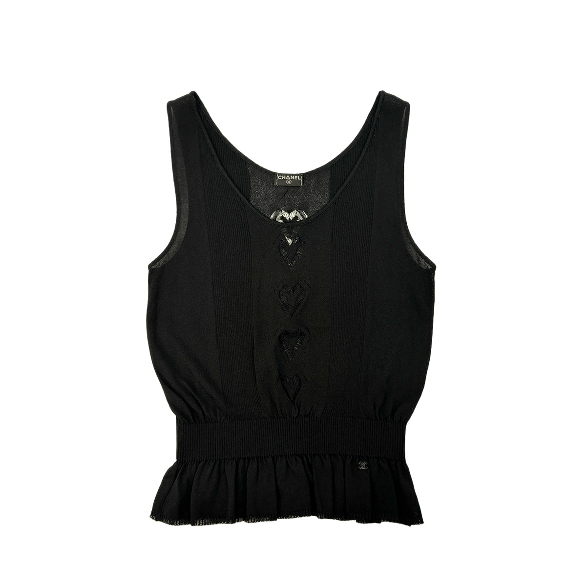 CHANEL CARDIGAN SLEEVELESS TOPS SET LACE HEART BLACK VISCOSE 36 06P RTW 90284582