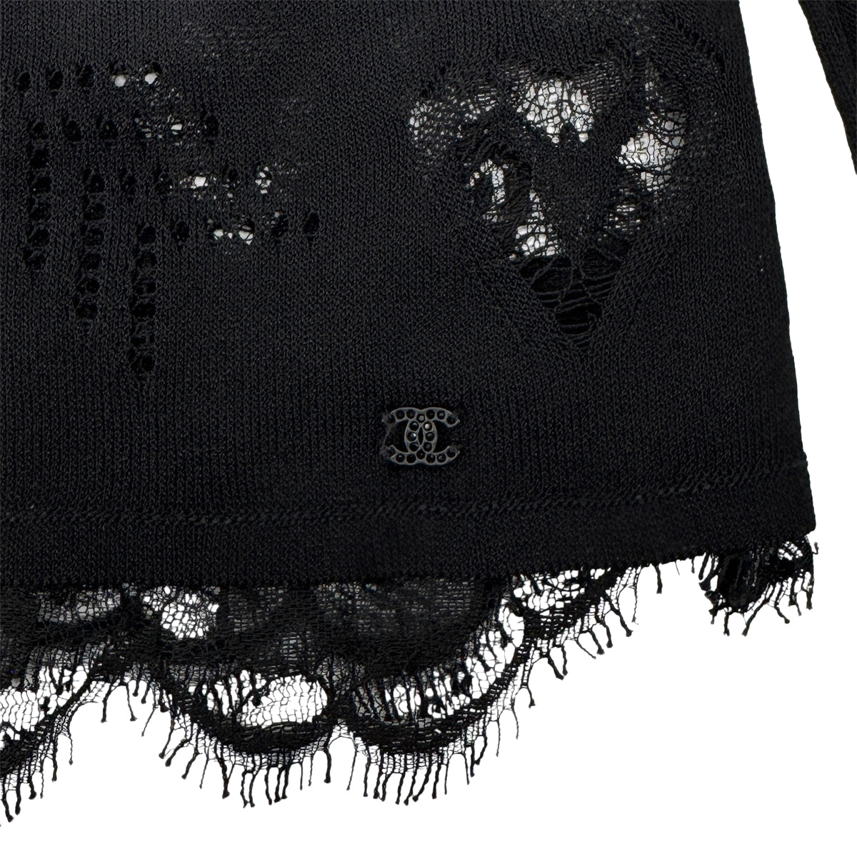 CHANEL CARDIGAN SLEEVELESS TOPS SET LACE HEART BLACK VISCOSE 36 06P RTW 90284582