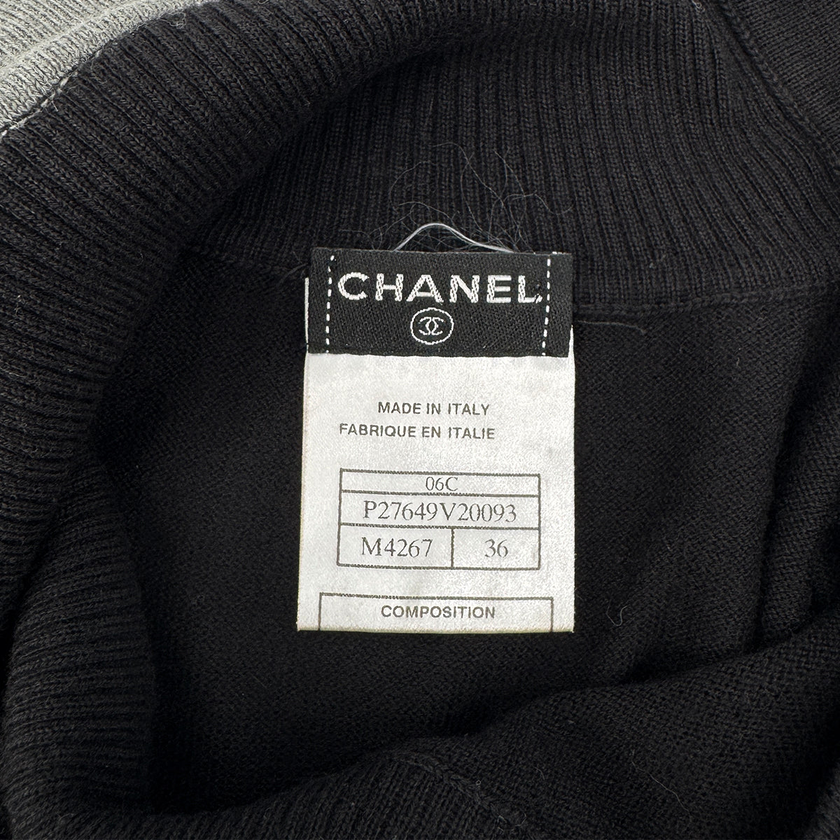 CHANEL TURTLENECK TOPS COCO CAMELLIA BUTTON BLACK CASHMERE 36 06C RTW 90284584