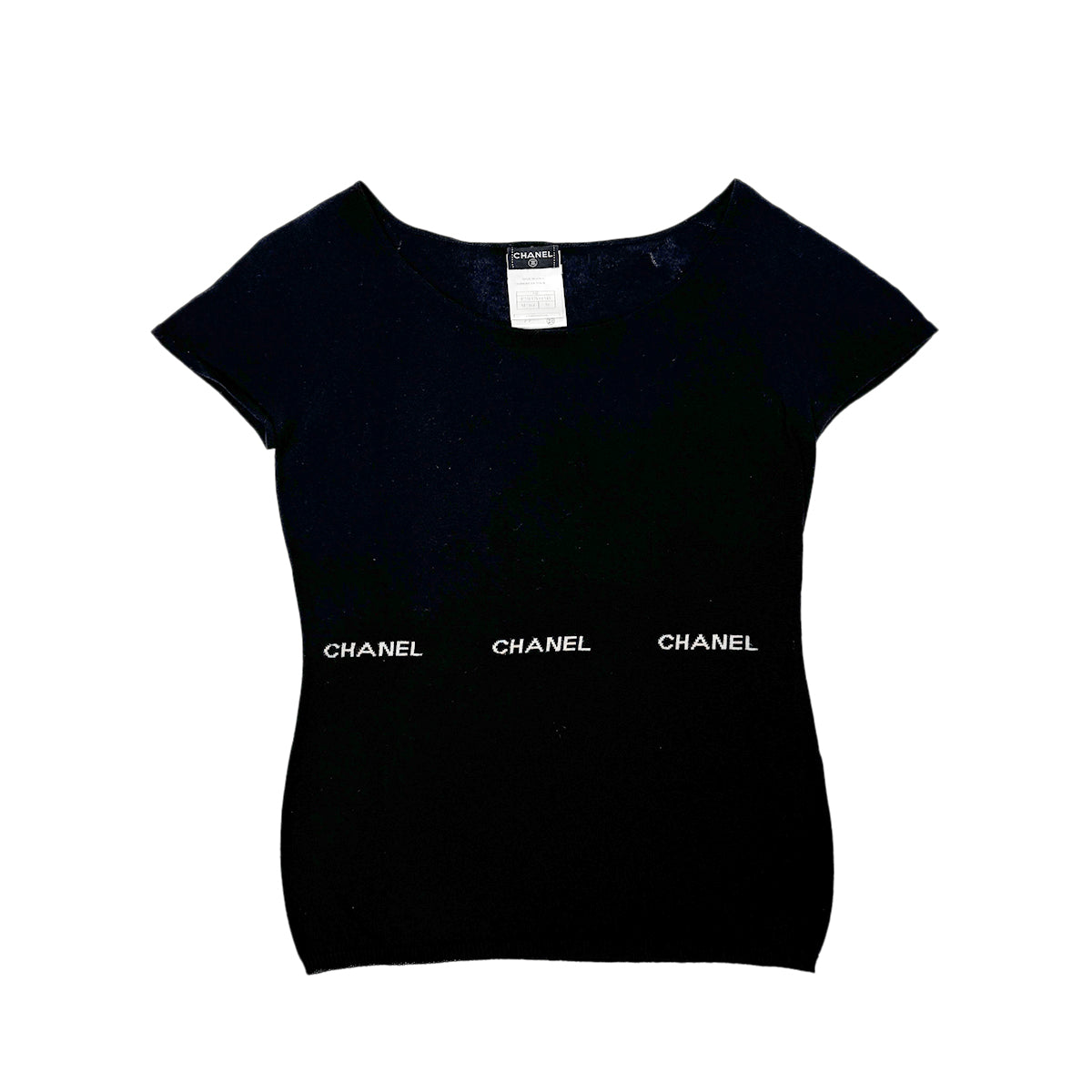 CHANEL LOGO TOPS BLACK COTTON 38 01P RTW 90284585